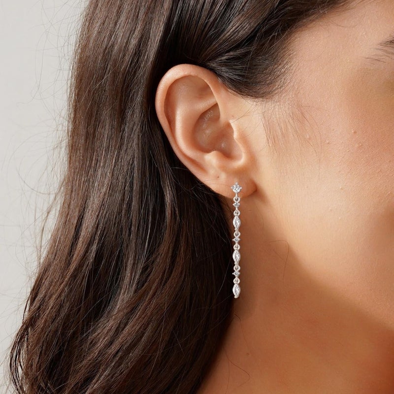 SELFROSE Store Silver Earrings for Women,Dainty Dangle Earrings Silver Plated Drop Earrings for Women Trendy Hypoallergenic CZ Stud Earrings Wedding Pearl Earrings Dangling Cute Small Hoop Earrings Jewelry - Image 4